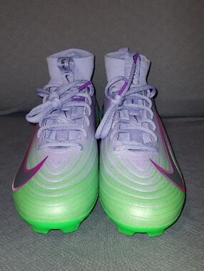 Nike Green & Lavender Football Cleats with Pink Swoosh